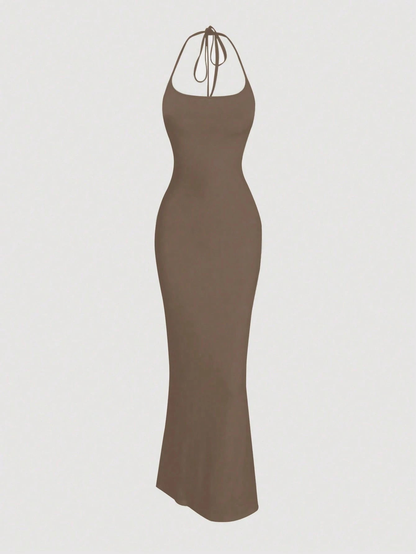 Sweetra 1pc Women Solid Color Mermaid Hem Long Elegant Halter Neck Dress Maxi Women Outfit
