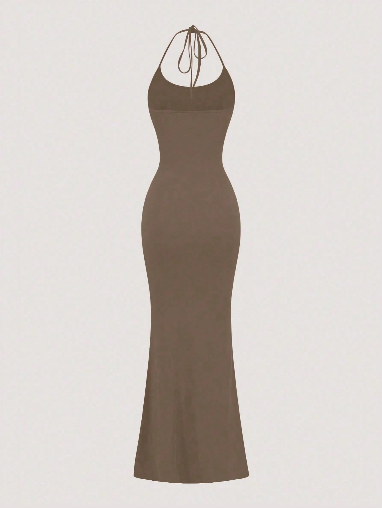 Sweetra 1pc Women Solid Color Mermaid Hem Long Elegant Halter Neck Dress Maxi Women Outfit