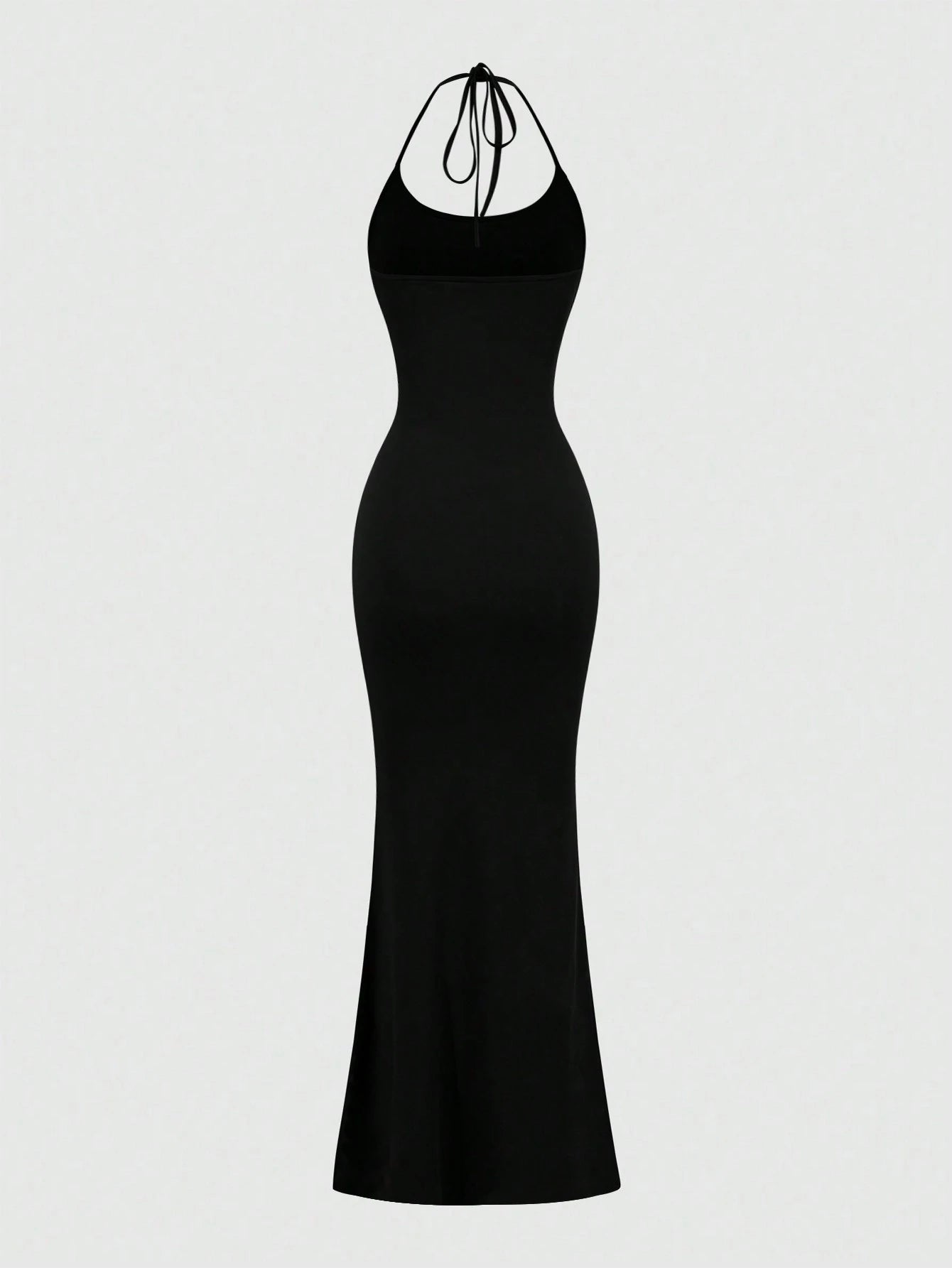 Sweetra 1pc Women Solid Color Mermaid Hem Long Elegant Halter Neck Dress Maxi Women Outfit