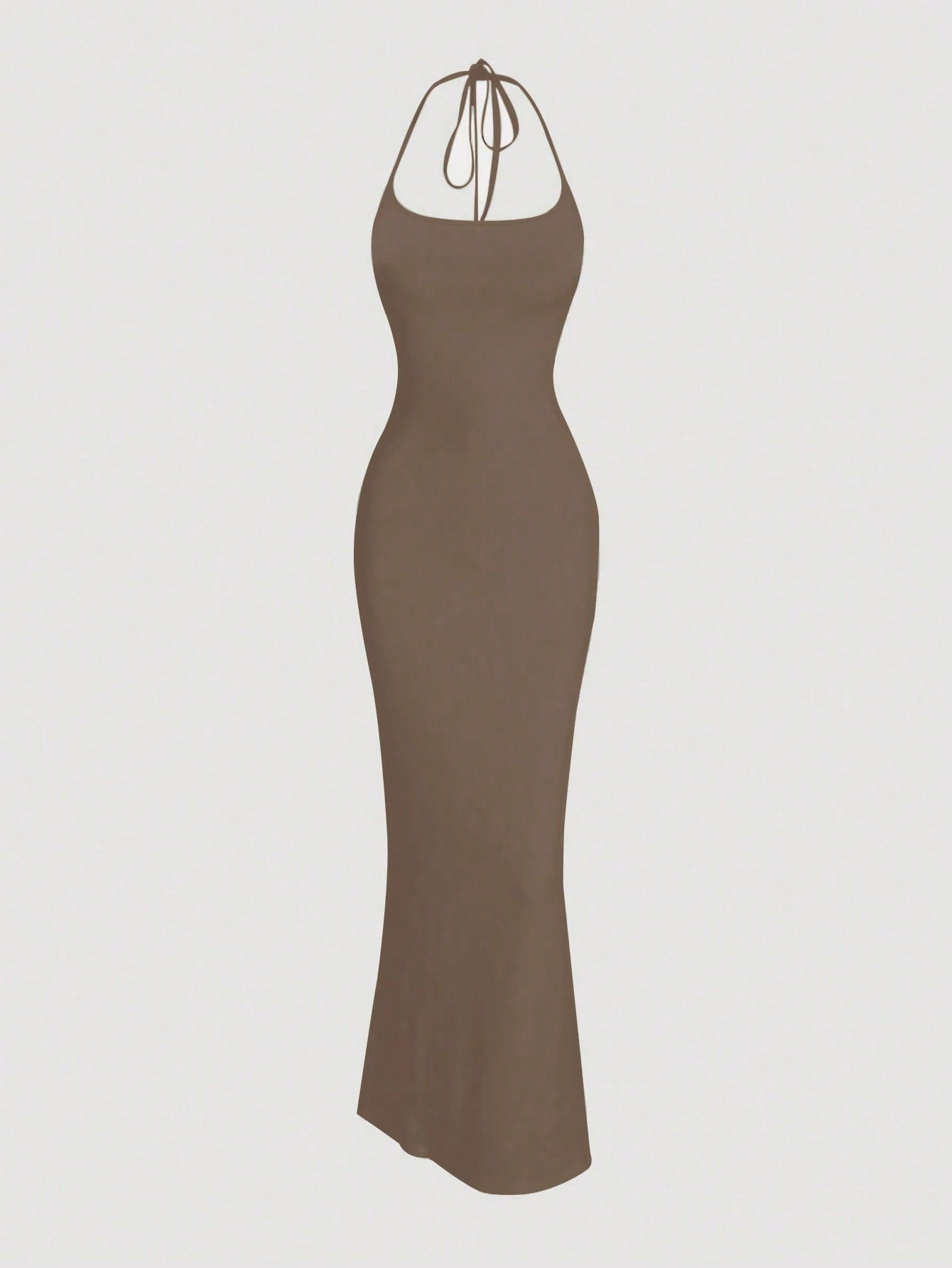 Sweetra 1pc Women Solid Color Mermaid Hem Long Elegant Halter Neck Dress Maxi Women Outfit