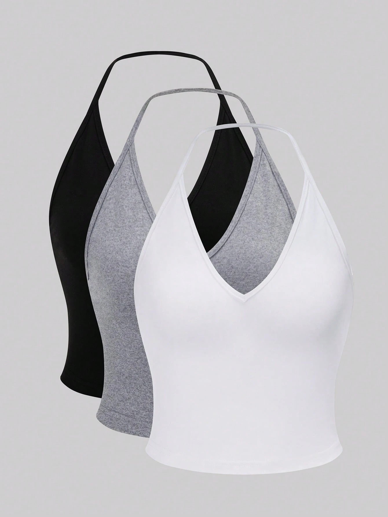 Sweetra 3pcs Solid Halter Top