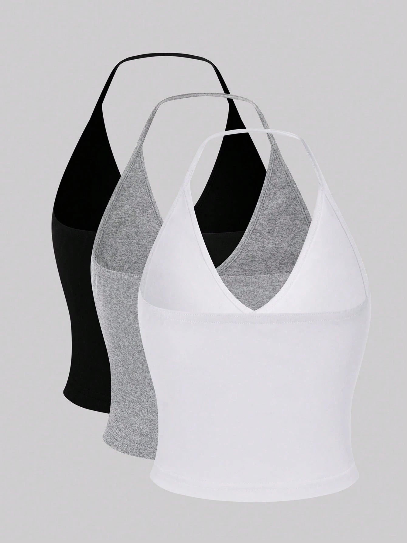 Sweetra 3pcs Solid Halter Top