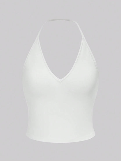 Sweetra 3pcs Solid Halter Top