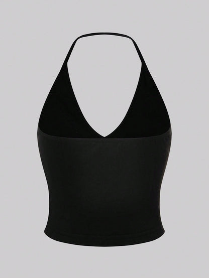 Sweetra 3pcs Solid Halter Top