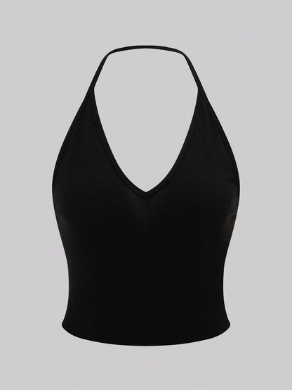 Sweetra 3pcs Solid Halter Top