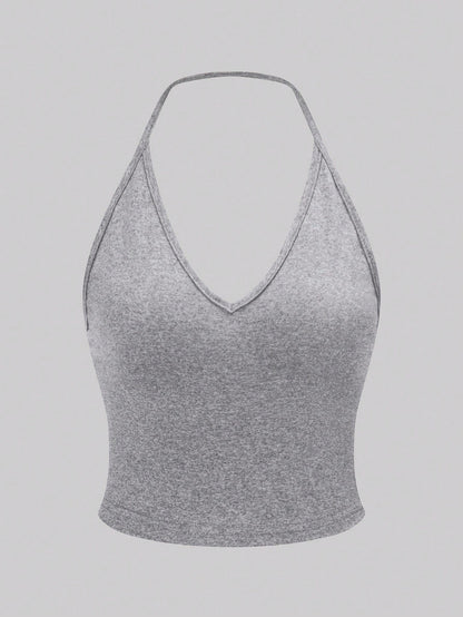Sweetra 3pcs Solid Halter Top