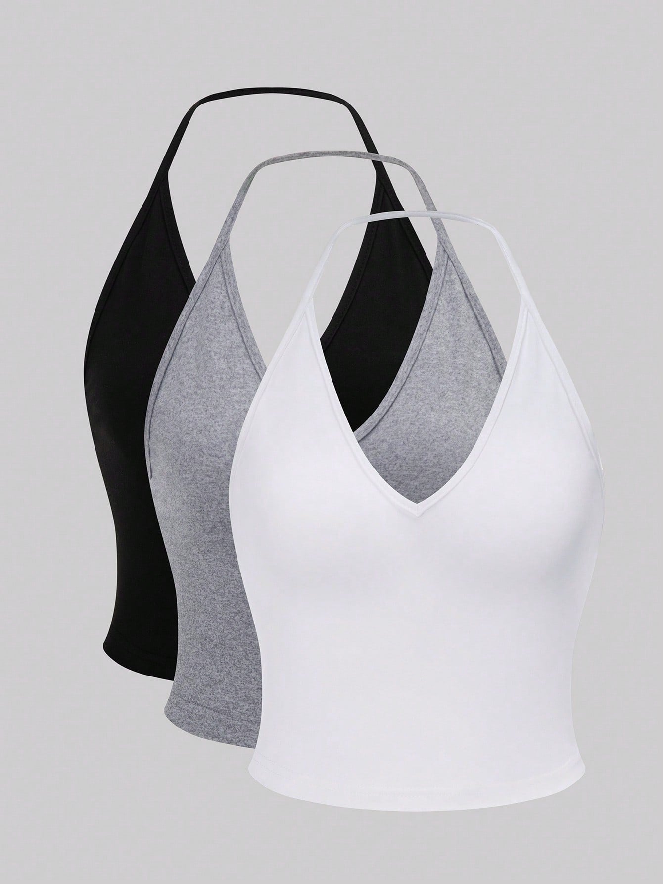 Sweetra 3pcs Solid Halter Top