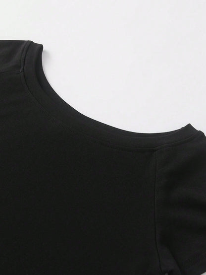 Sweetra 3pcs Women's Summer Asymmetric Neck Fitted T-Shirts, Basic Asymmetric Neck Tops In Black, White, Pink