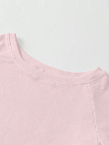 Sweetra 3pcs Women's Summer Asymmetric Neck Fitted T-Shirts, Basic Asymmetric Neck Tops In Black, White, Pink