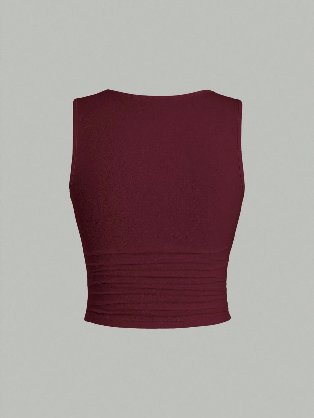 Sweetra Casual Solid Color Ruched Fitted Tank Top, Summer