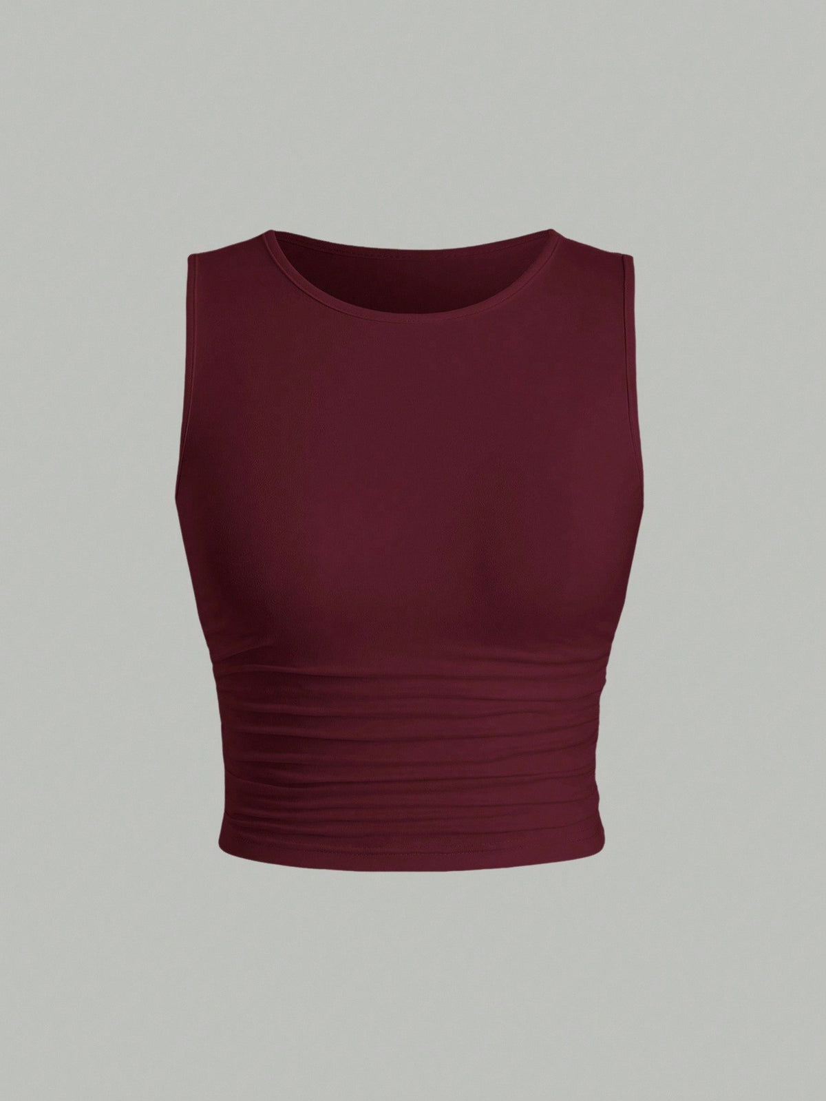 Sweetra Casual Solid Color Ruched Fitted Tank Top, Summer