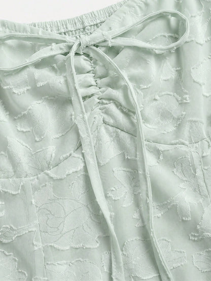 Sweetra Elegant Floral Embroidered Chiffon Blouse With Bow Tie, Sweet And Charming Summer Top For Women