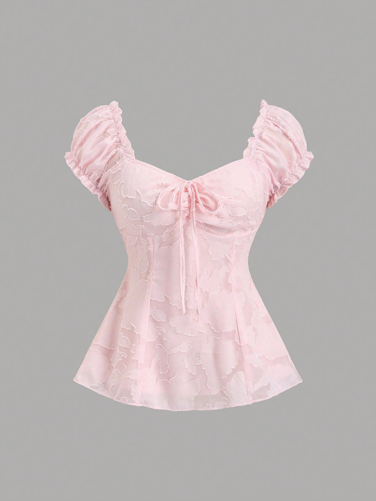 Sweetra Elegant Floral Embroidered Chiffon Blouse With Bow Tie, Sweet And Charming Summer Top For Women