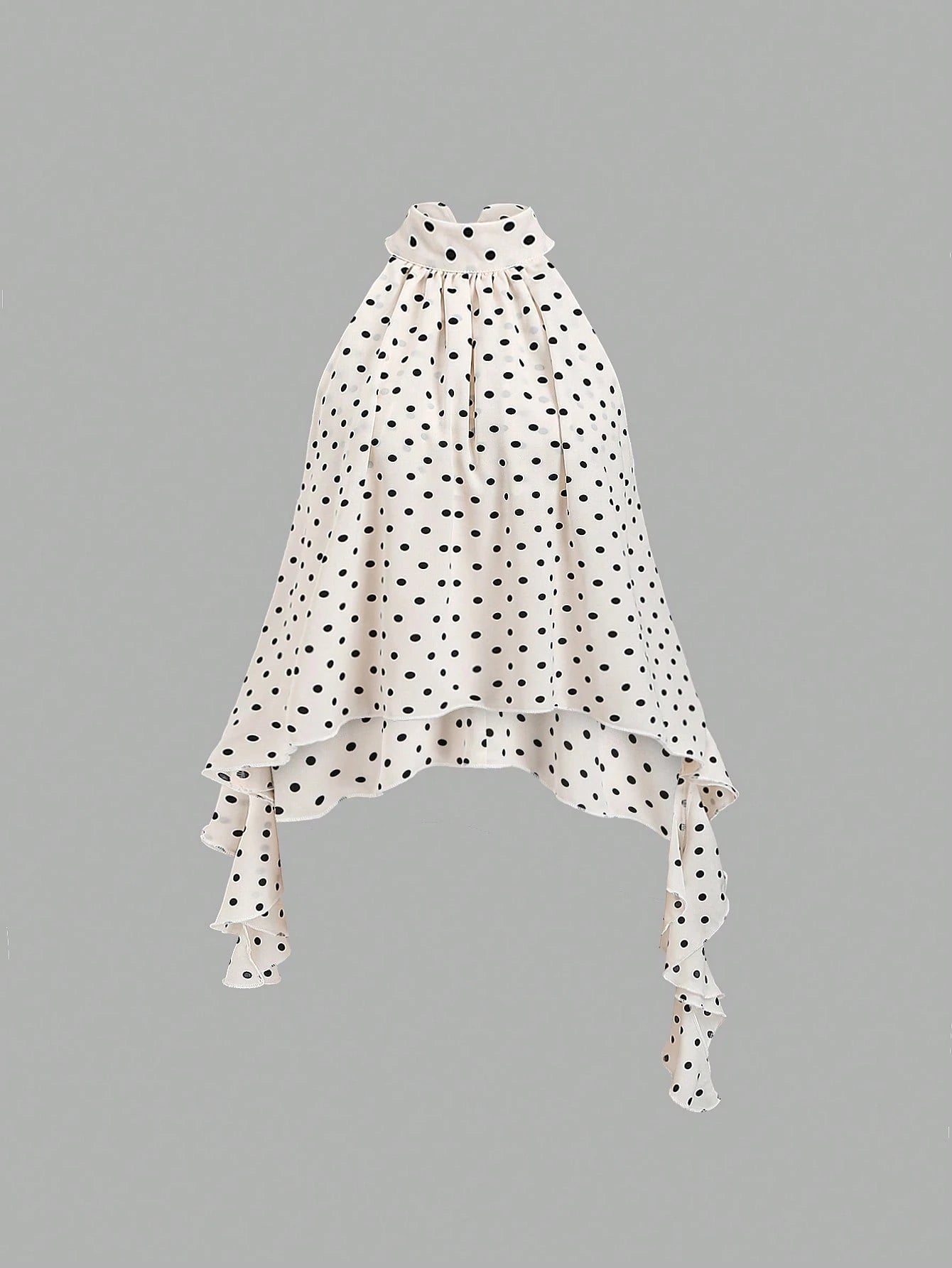 Sweetra New Summer French Polka Dot Elegant Commuting Office Shirt, Versatile Ruffle Tie Apricot Blouse