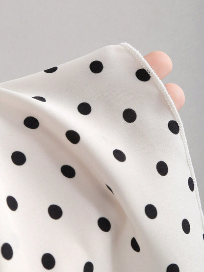 Sweetra New Summer French Polka Dot Elegant Commuting Office Shirt, Versatile Ruffle Tie Apricot Blouse