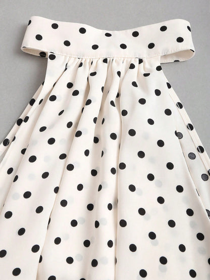 Sweetra New Summer French Polka Dot Elegant Commuting Office Shirt, Versatile Ruffle Tie Apricot Blouse
