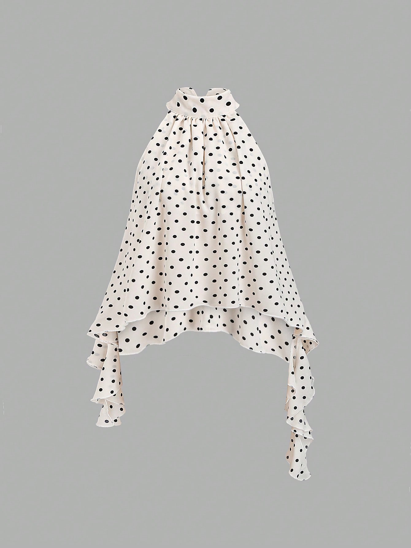 Sweetra New Summer French Polka Dot Elegant Commuting Office Shirt, Versatile Ruffle Tie Apricot Blouse