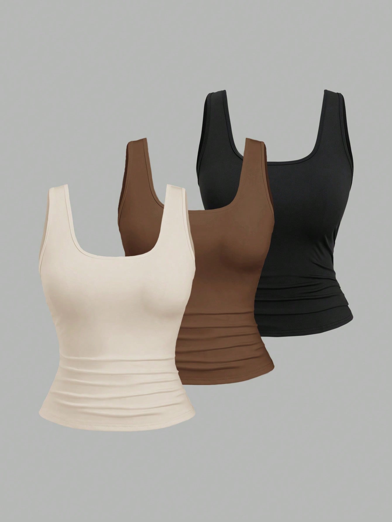 Sweetra Plus Size Women's Summer Short Square Neck Pleated Casual Tank Top