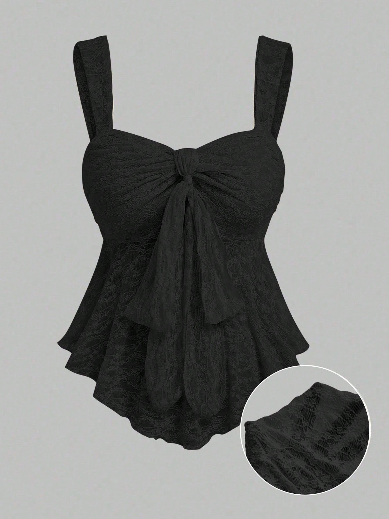 Sweetra Plus Size Women Solid Color Bow Lace Cropped Camisole