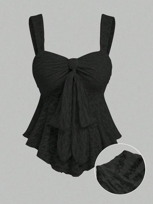 Sweetra Plus Size Women Solid Color Bow Lace Cropped Camisole