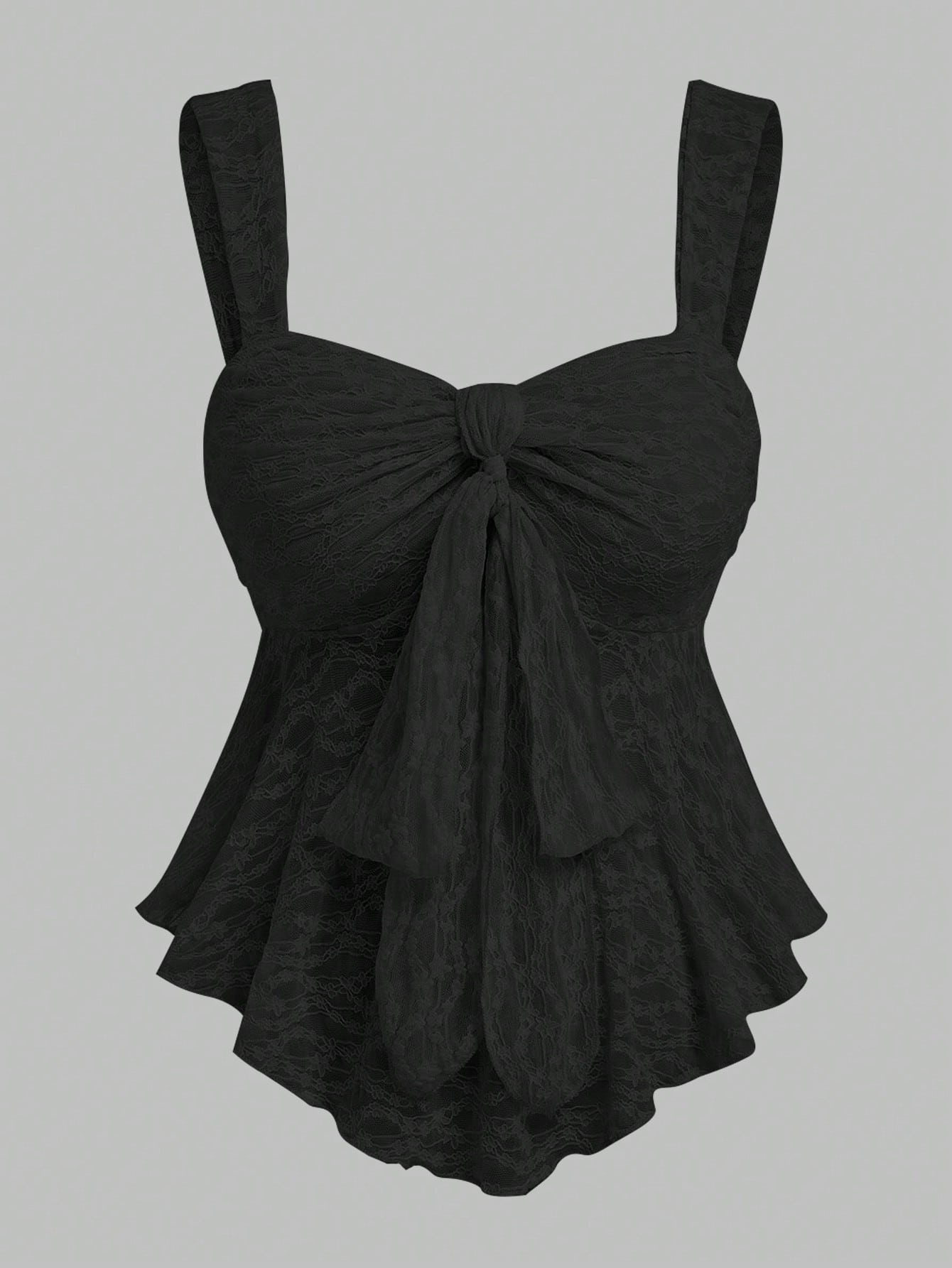Sweetra Plus Size Women Solid Color Bow Lace Cropped Camisole