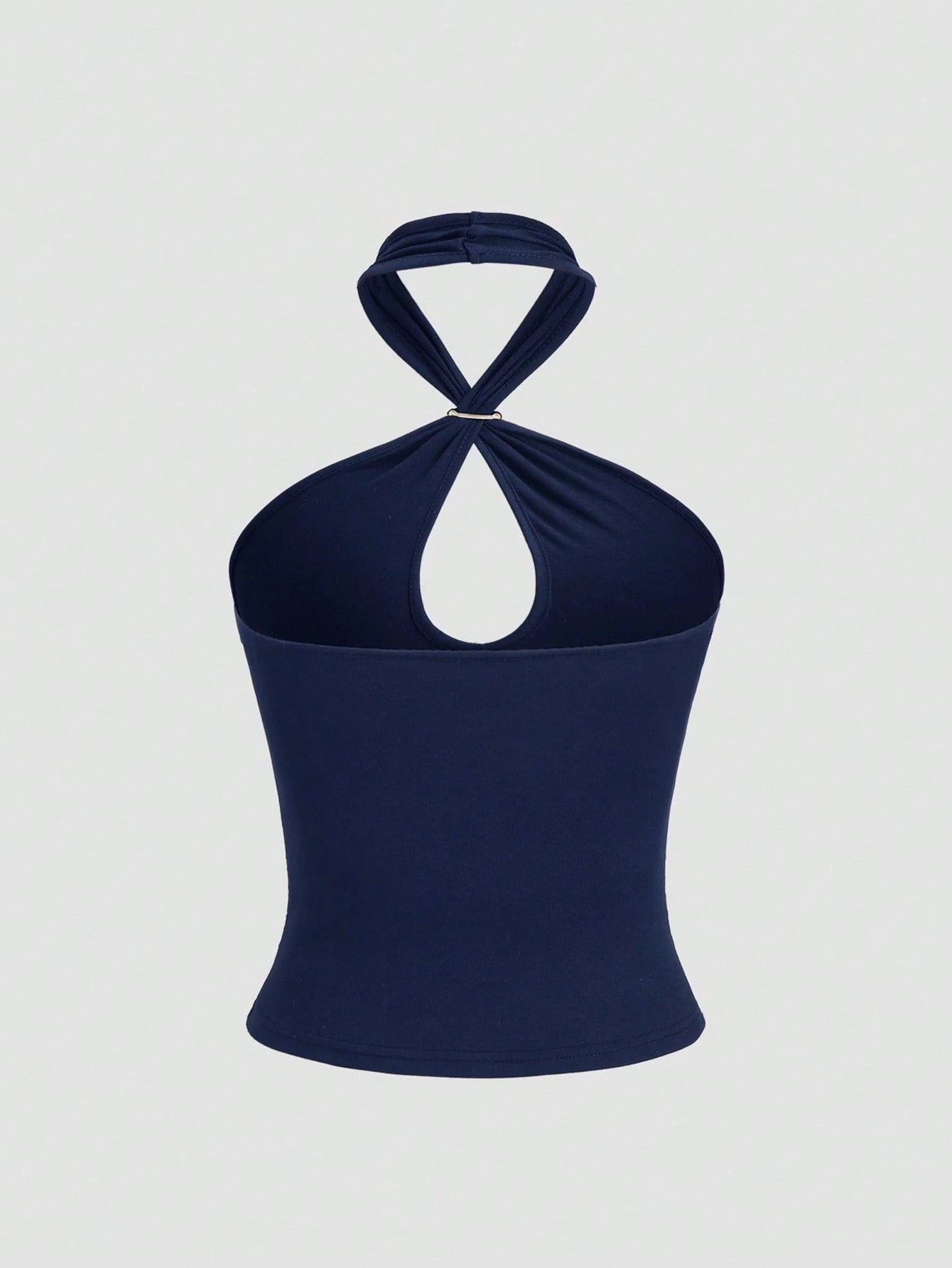 Sweetra Sexy Backless Solid Color Metal Decor Fitted Crop Top, Chic & Stylish