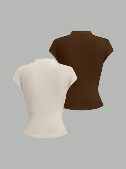 Sweetra Spring/Summer New Stand Collar T-Shirt, Simple And Versatile, Suitable For Commuting And Daily Wear