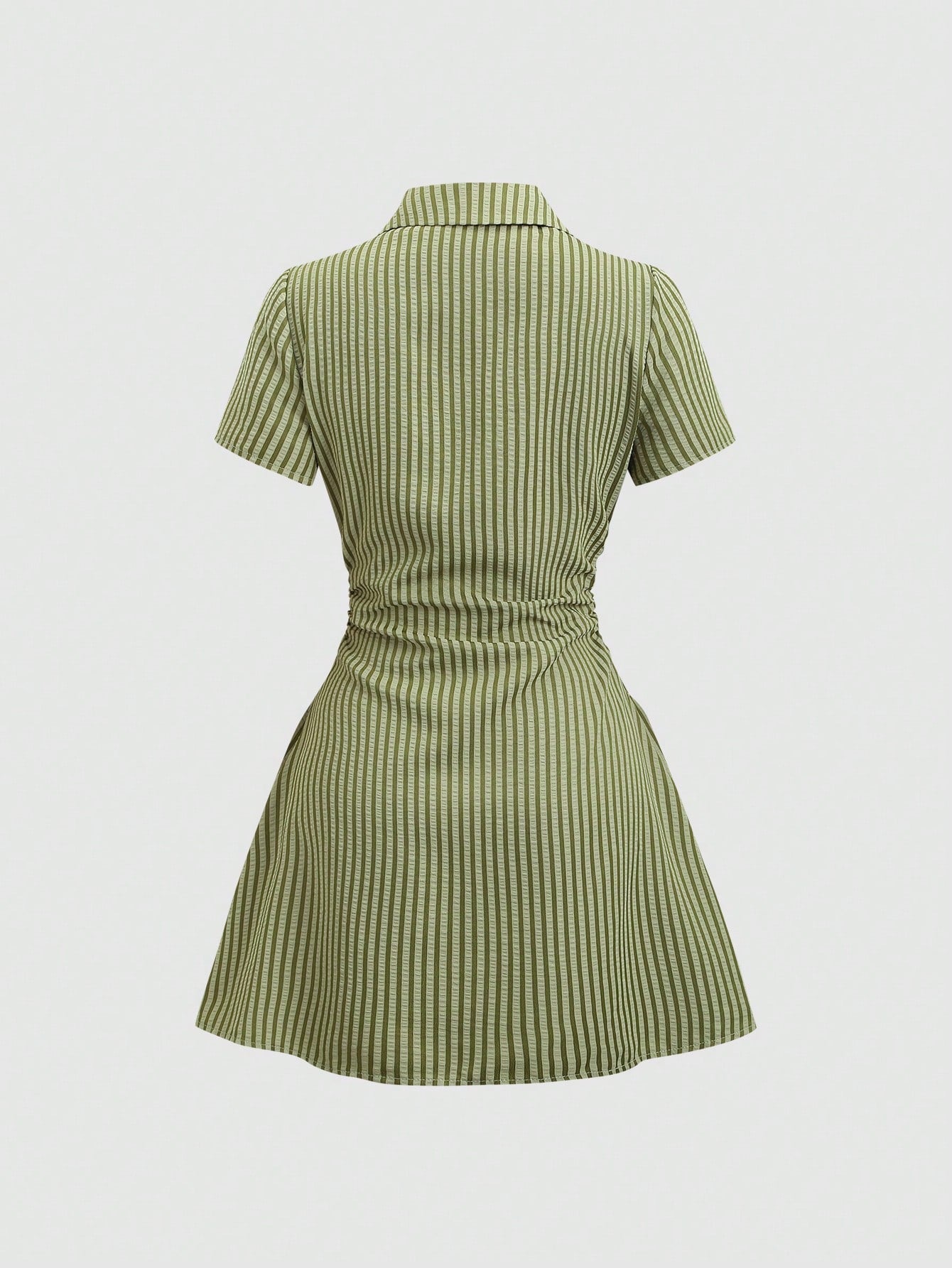 Sweetra Sweet & Fresh Pink Short Sleeve Shirt Dress, Waist Cinched Slimming Stylish Blouse Dress For Summer