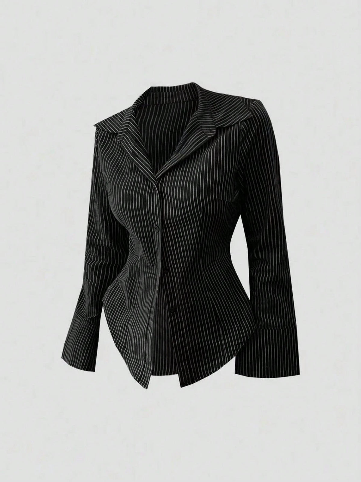 Sweetra Women's Bell Sleeve Single-Breasted Striped Casual Shirt For Commuting