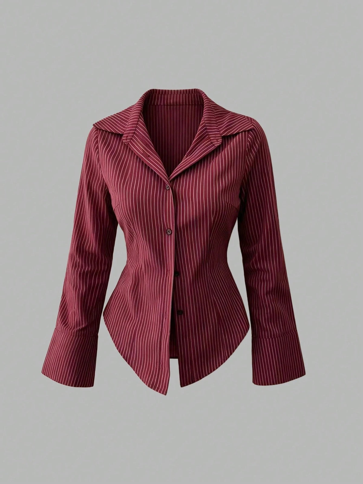 Sweetra Women's Bell Sleeve Single-Breasted Striped Casual Shirt For Commuting