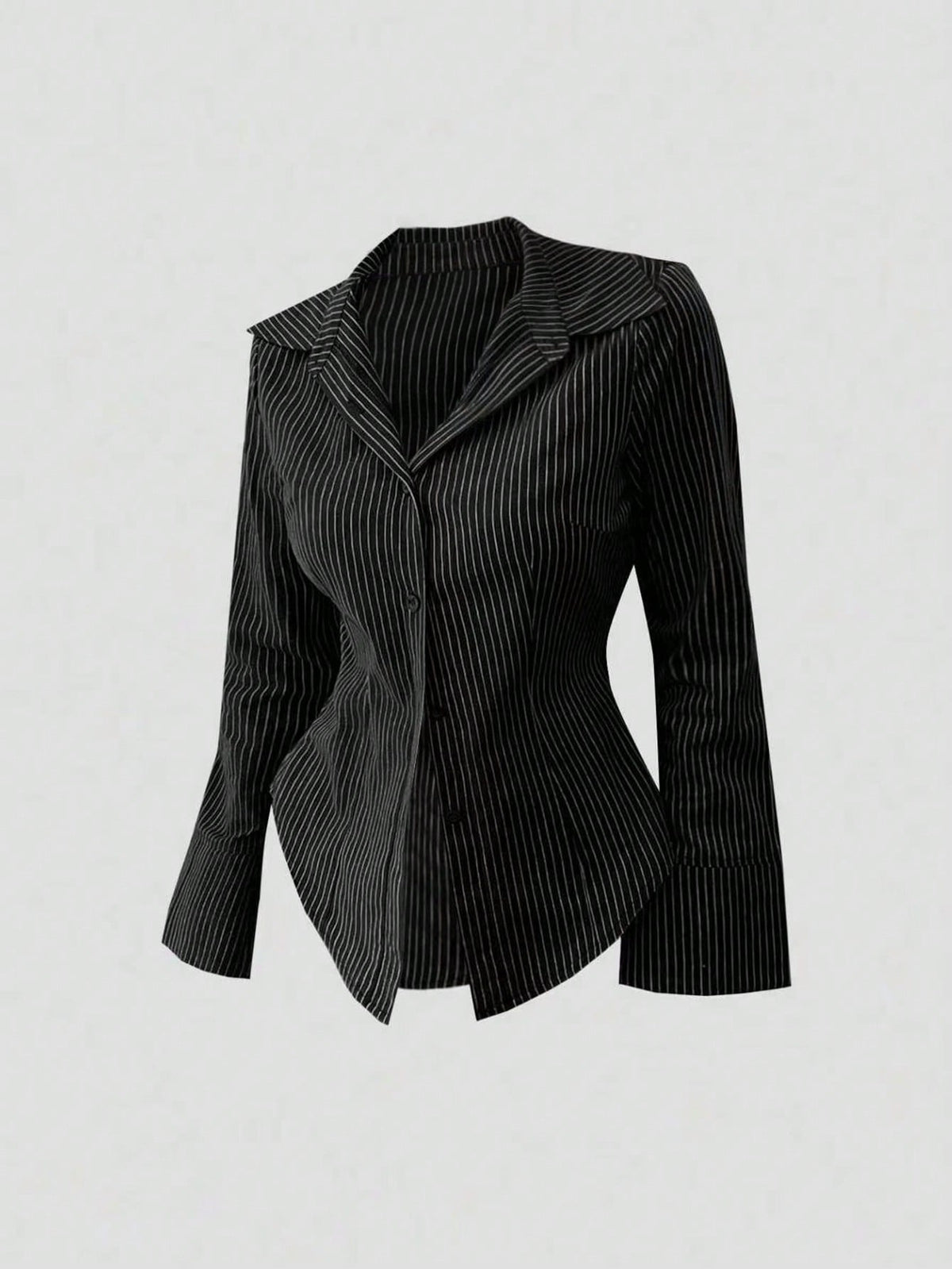 Sweetra Women's Bell Sleeve Single-Breasted Striped Casual Shirt For Commuting