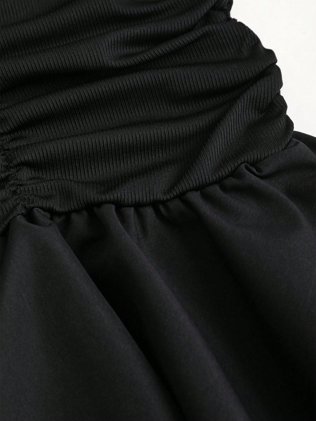 Sweetra Women's Black Summer 70s Club Party Knit & Woven Patchwork V-Neck Ruffle Backless Mini Dress With Ruched Waist,Elegant Casual Vacation Dress