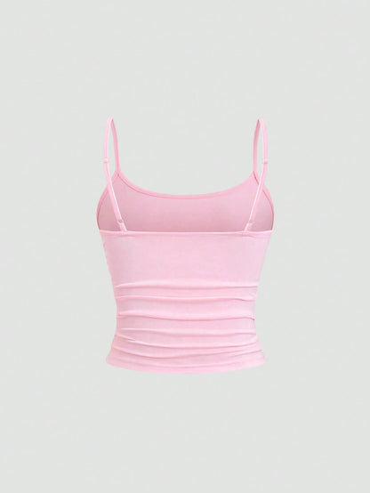 Sweetra Women's Pink Fitted Camisole, Slim Fit, Sleeveless Layering Crop Top