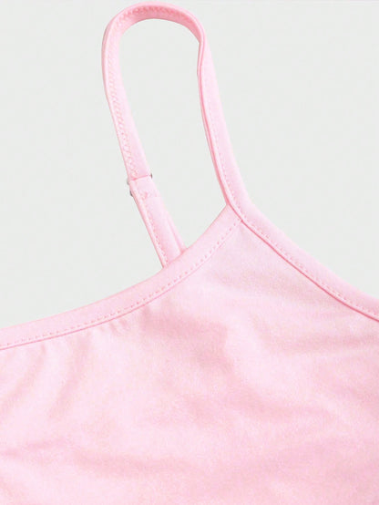 Sweetra Women's Pink Fitted Camisole, Slim Fit, Sleeveless Layering Crop Top