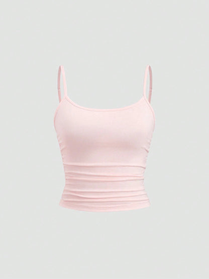 Sweetra Women's Pink Fitted Camisole, Slim Fit, Sleeveless Layering Crop Top