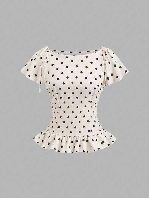 Sweetra Women's Polka Dot Pleated Casual Versatile Daily Wear Blouse