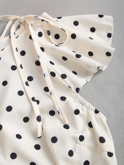 Sweetra Women's Polka Dot Pleated Casual Versatile Daily Wear Blouse