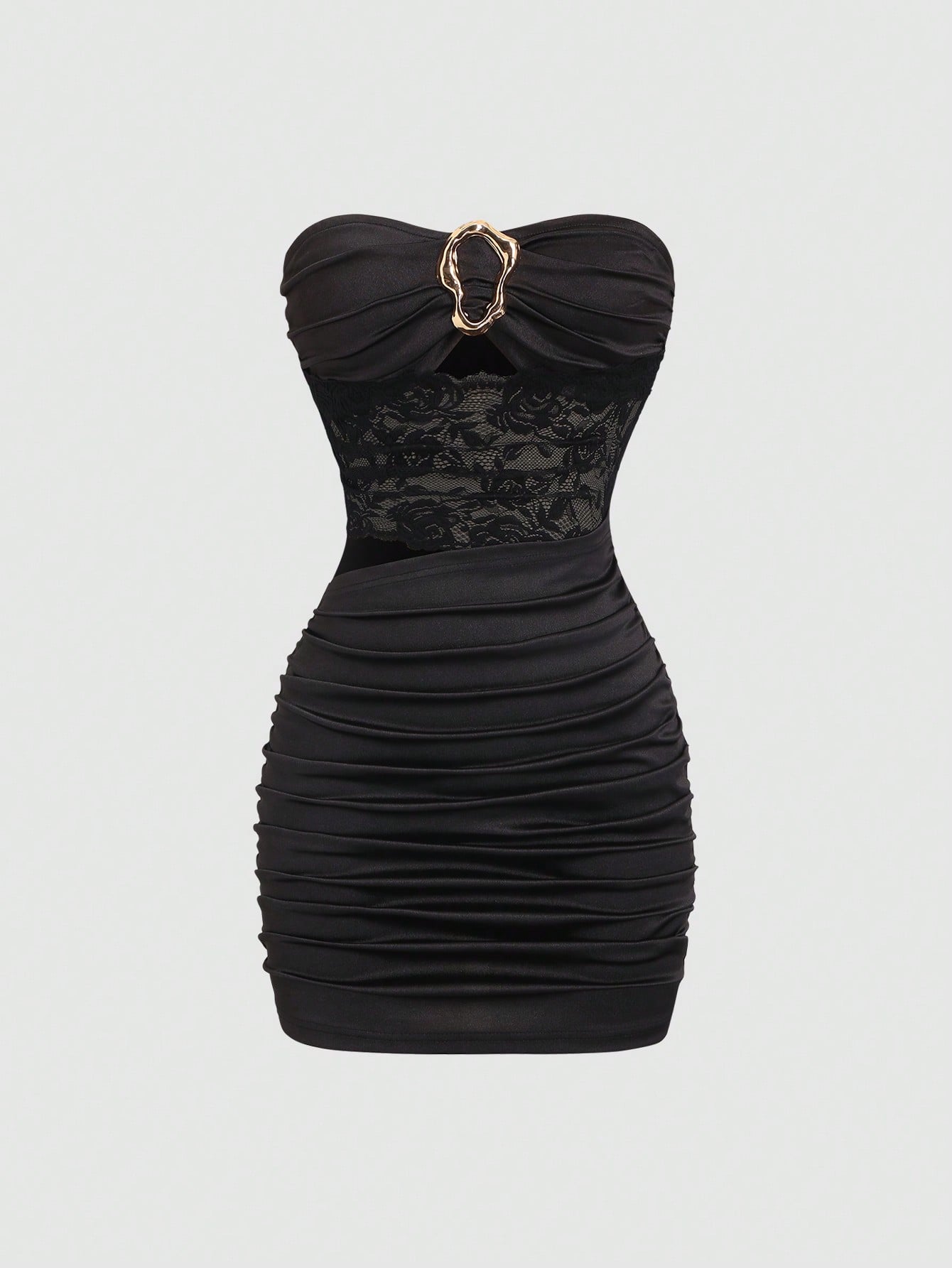 Sweetra Women's Sexy Fitted Strapless Mini Dress With Metal Buckle