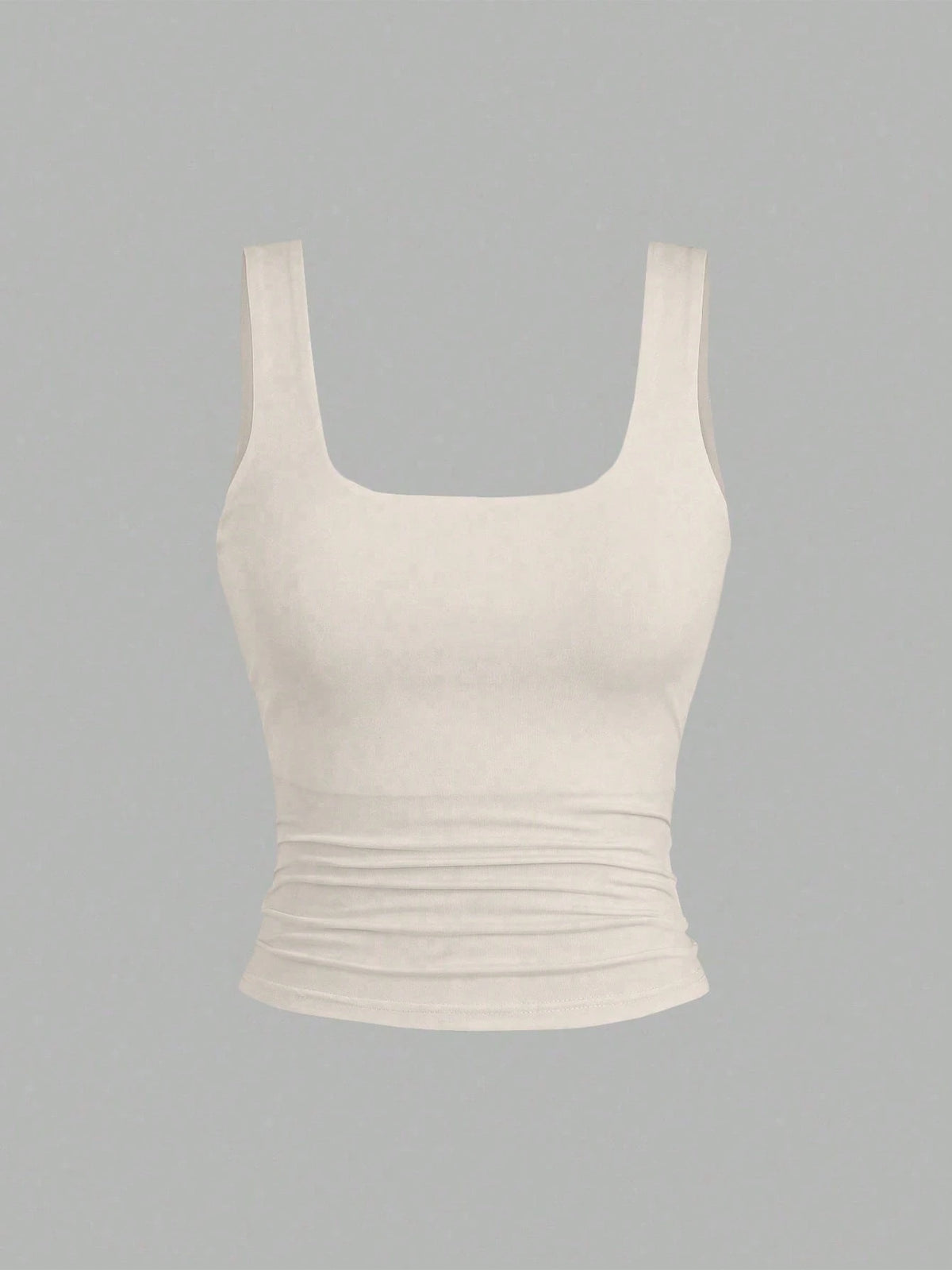 Sweetra Women's Solid Color Square Neck Pleated Fitted Casual Tank Top