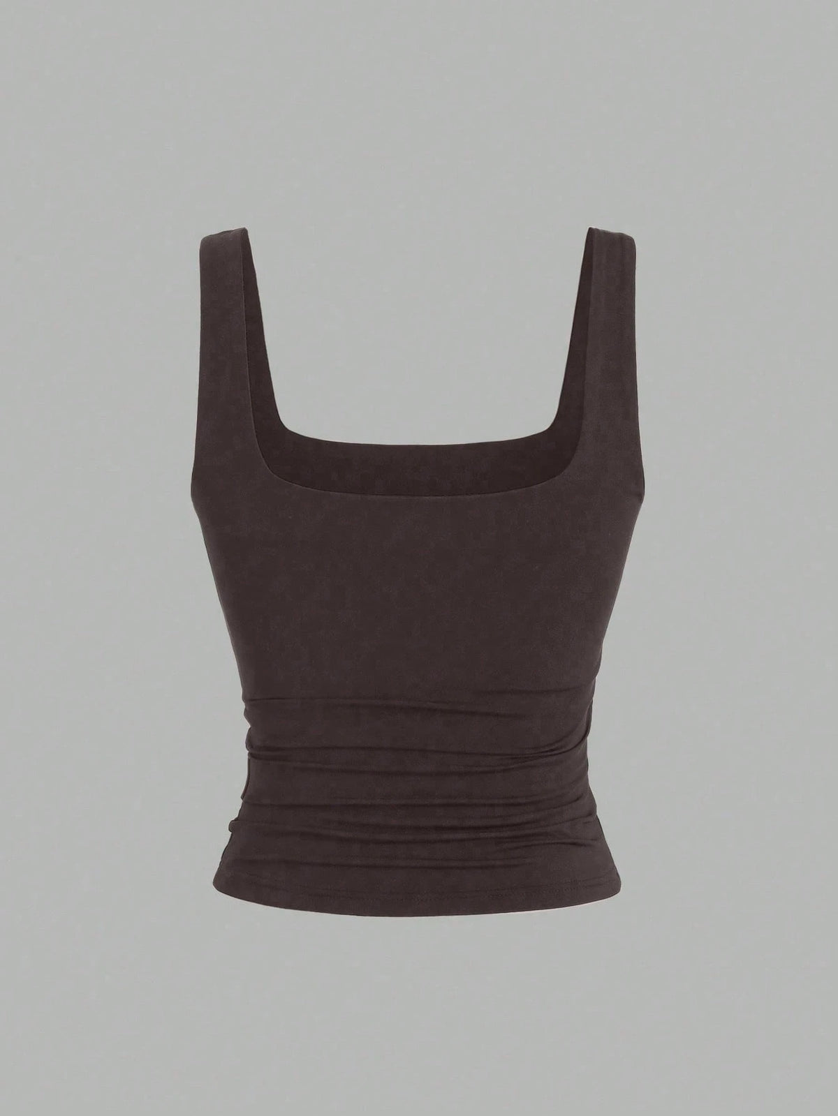 Sweetra Women's Solid Color Square Neck Pleated Fitted Casual Tank Top