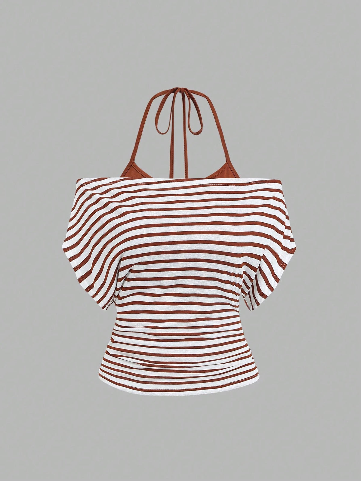 Sweetra Women's Summer Vacation Style Asymmetrical Shoulder Striped Tank Top With Sheer Back