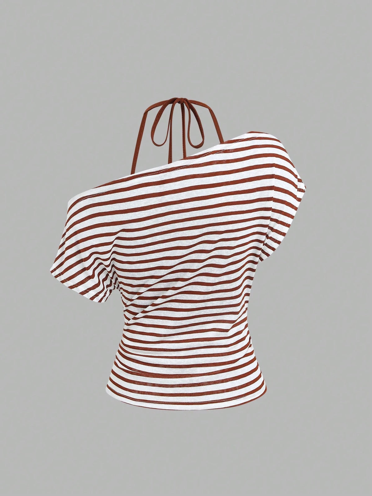 Sweetra Women's Summer Vacation Style Asymmetrical Shoulder Striped Tank Top With Sheer Back