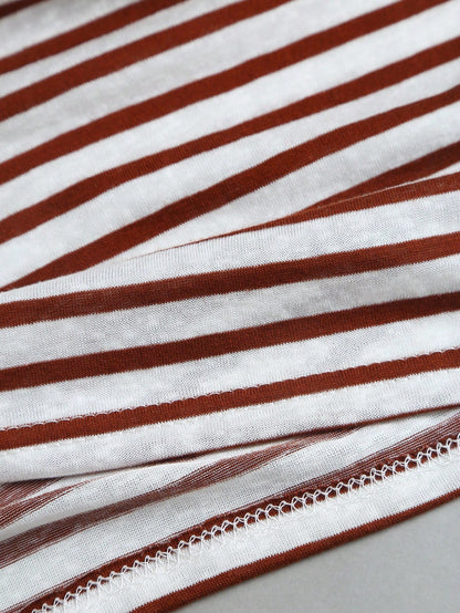 Sweetra Women's Summer Vacation Style Asymmetrical Shoulder Striped Tank Top With Sheer Back