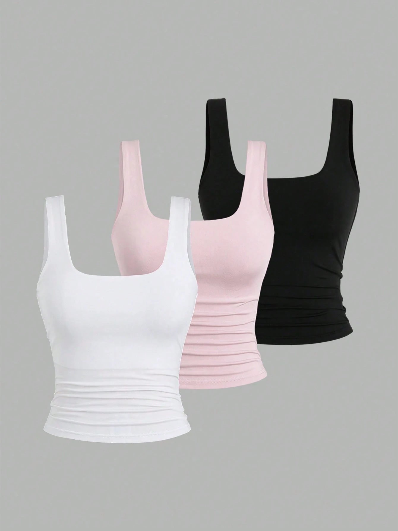 Sweetra Women Solid Color Camisole Sleeveless Top, Fashionable For Summer Pink White