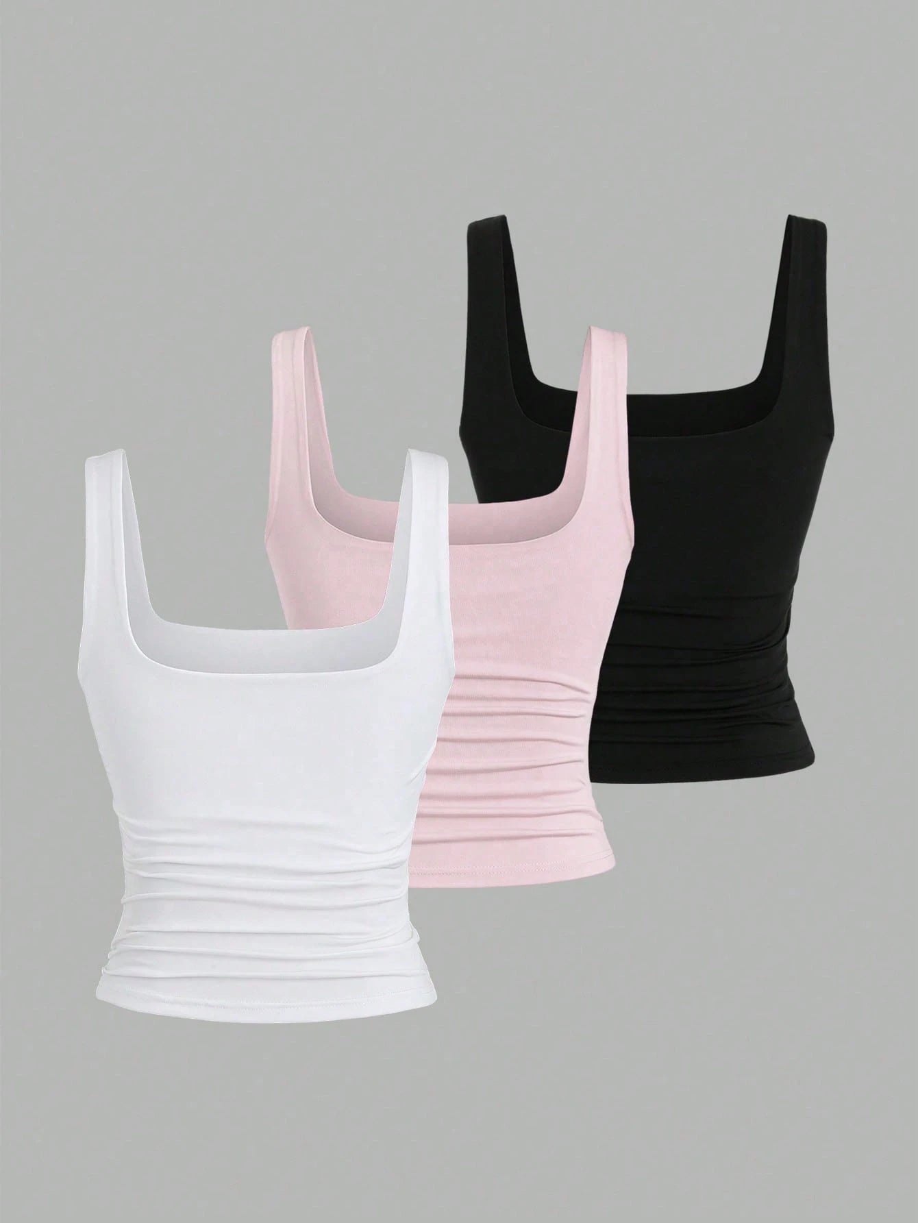 Sweetra Women Solid Color Camisole Sleeveless Top, Fashionable For Summer Pink White