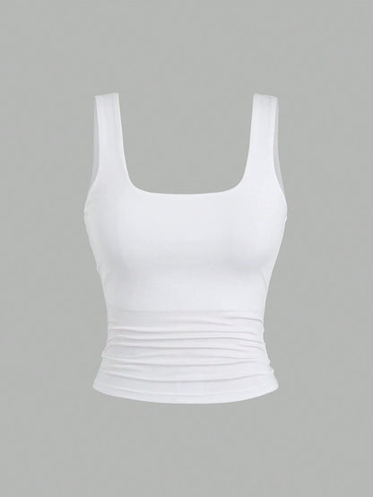Sweetra Women Solid Color Camisole Sleeveless Top, Fashionable For Summer Pink White