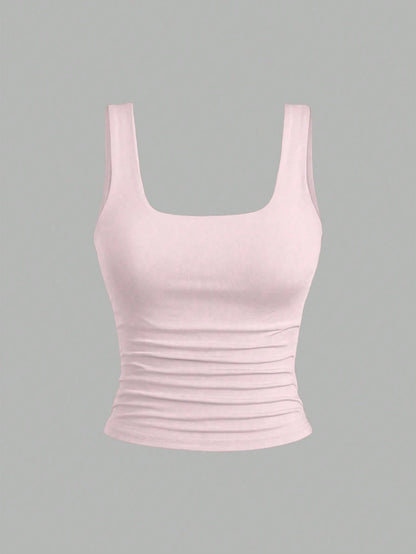 Sweetra Women Solid Color Camisole Sleeveless Top, Fashionable For Summer Pink White