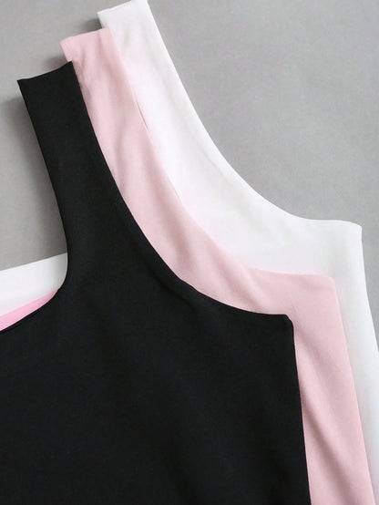 Sweetra Women Solid Color Camisole Sleeveless Top, Fashionable For Summer Pink White