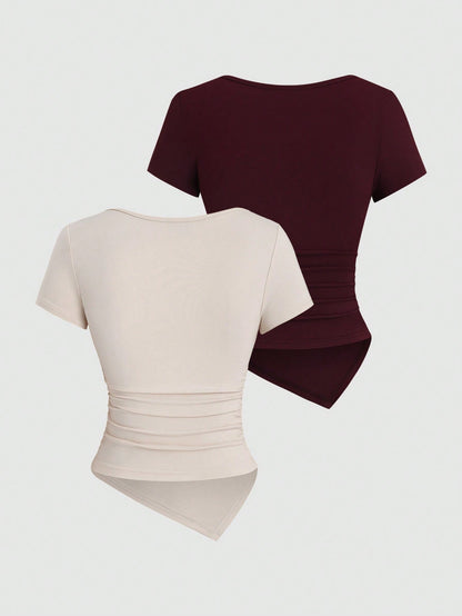 Sweetra Y2K Sexy Asymmetrical Hem Button Up Long T-Shirt