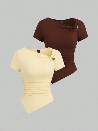 Sweetra Y2K Sexy Asymmetrical Hem Button Up Long T-Shirt